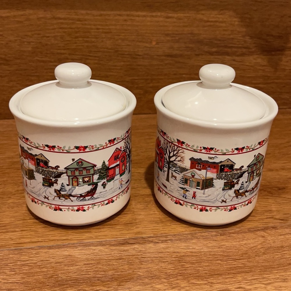 2 set Christmas Jar, cotton, candy, sugar ceramic jar multi use